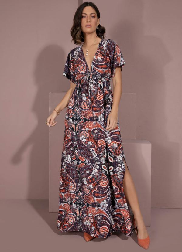 Quintess - Vestido Longo Paisley com Decote Profundo 3