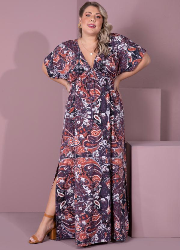Quintess - Vestido Longo Paisley com Decote Profundo 5