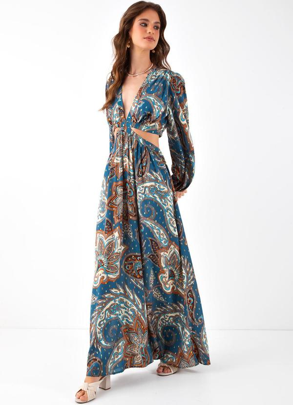 Farm - Vestido Longo Paisley Onça Azul 1