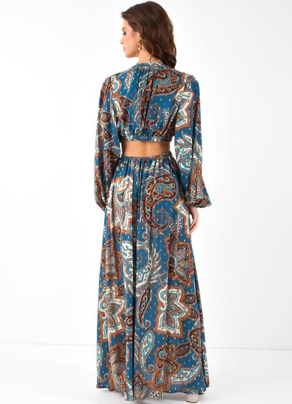 Farm - Vestido Longo Paisley Onça Azul 2