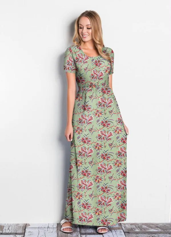 Rosalie - Vestido Longo Paisley Verde