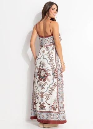 Farm - Vestido Longo Pala Jardim Majestoso Bege - FARM