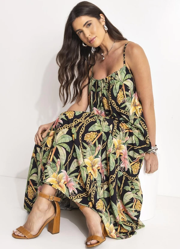 Farm - Vestido Longo Paraíso Tropical Preto 3