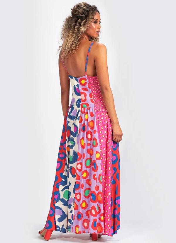 Farm - Vestido Longo Patch Onça em Viscose Rosa 2