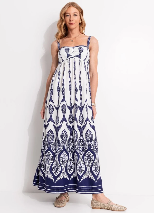 Farm - Vestido Longo Peixe Correnteza Off White