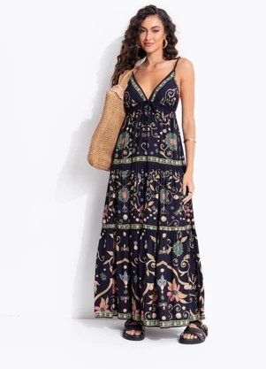 Farm - Vestido Longo Petra Preto - FARM