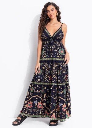 Farm - Vestido Longo Petra Preto - FARM