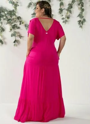 Quintess - Vestido Longo Pink com Recortes em Camadas - QUINTESS