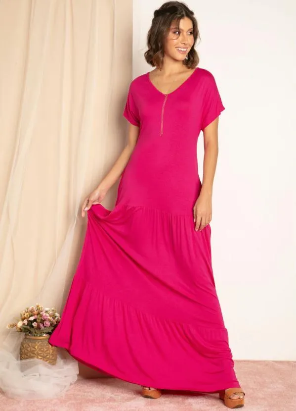 Quintess - Vestido Longo Pink com Recortes em Camadas 4