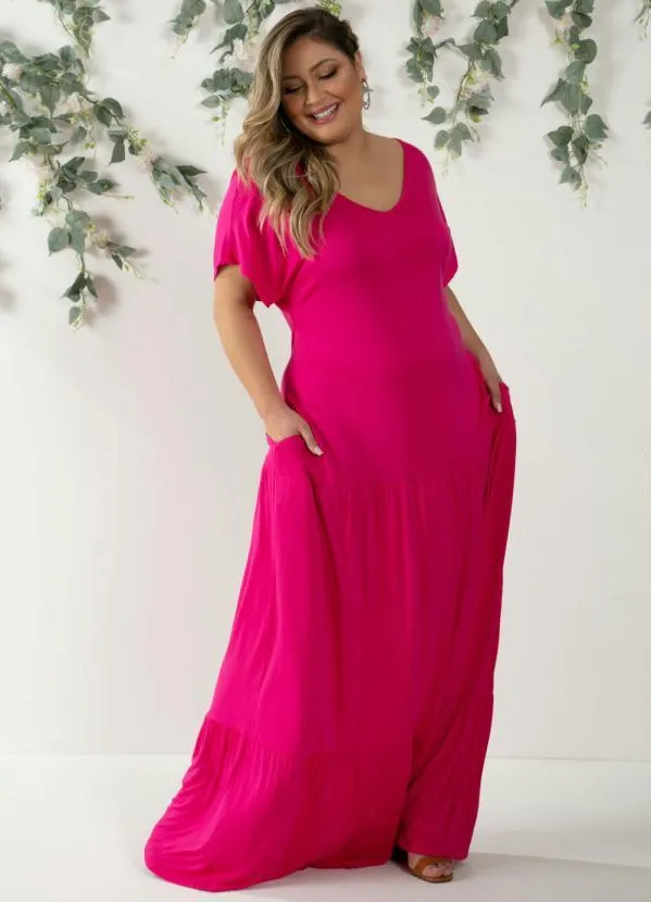 Quintess - Vestido Longo Pink com Recortes em Camadas 3