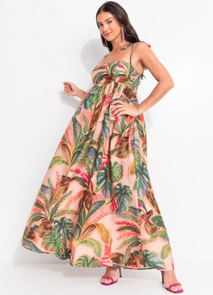 Farm - Vestido Longo Piscina Tropical Rosa - FARM