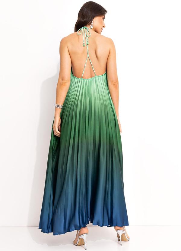 Farm - Vestido Longo Plissado Degrade Verde 2