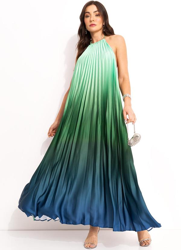 Farm - Vestido Longo Plissado Degrade Verde 3