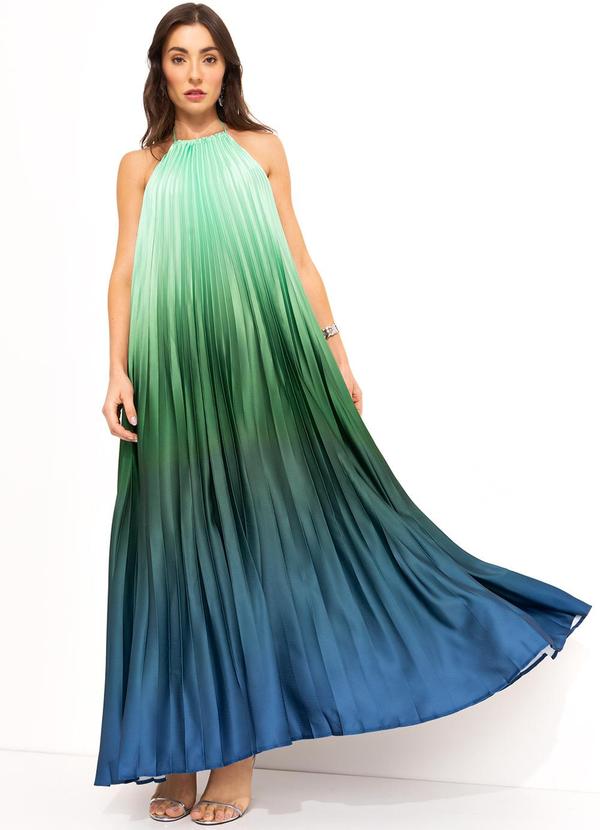 Farm - Vestido Longo Plissado Degrade Verde 5