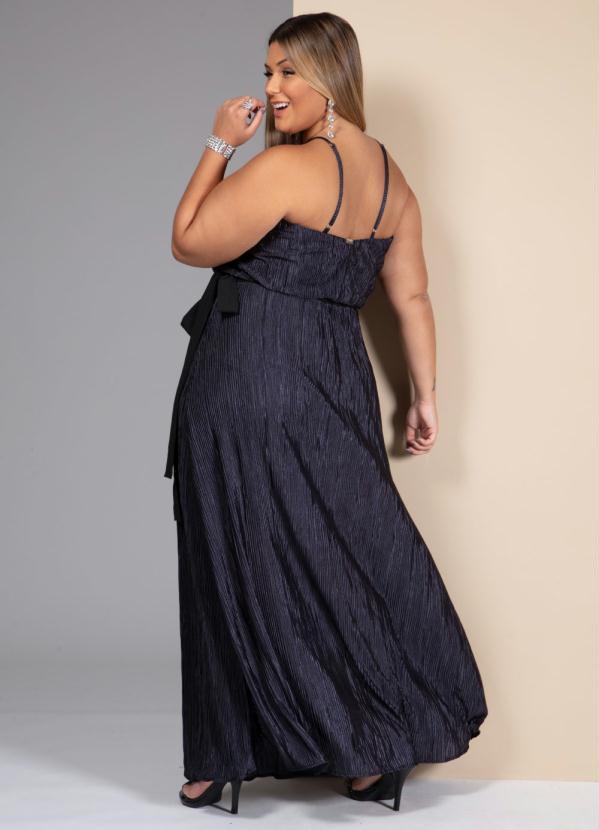 Quintess - Vestido Longo Plissado Marinho com Faixa 4