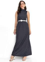 Vestido Longo Po Preto com Gola Alta