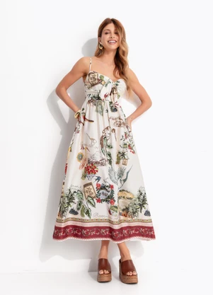 Farm - Vestido Longo Poesia Bege - FARM