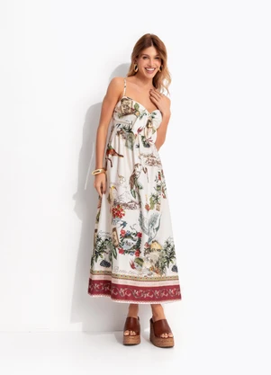 Farm - Vestido Longo Poesia Bege - FARM