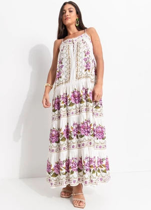 Farm - Vestido Longo Poesia de Flor Off White - FARM