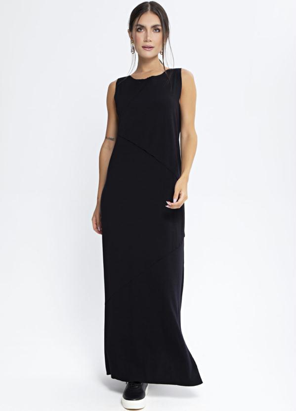 Preview - Vestido Longo Ponto Roma Recortes Preto