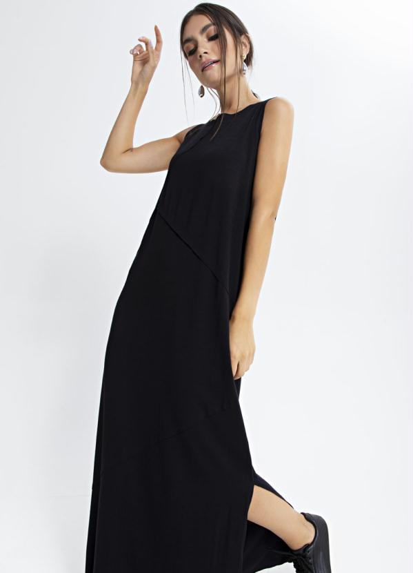 Preview - Vestido Longo Ponto Roma Recortes Preto 3