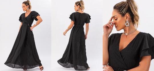 Vestido Longo Preto com Cinto