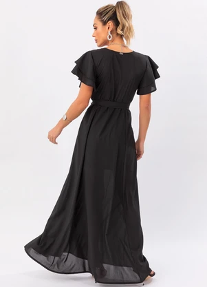 Quintess - Vestido Longo Preto com Cinto - QUINTESS