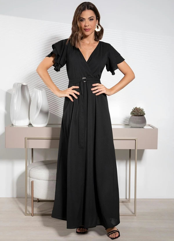 Quintess - Vestido Longo Preto com Cinto 6