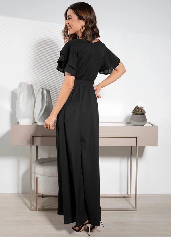 Quintess - Vestido Longo Preto com Cinto 8