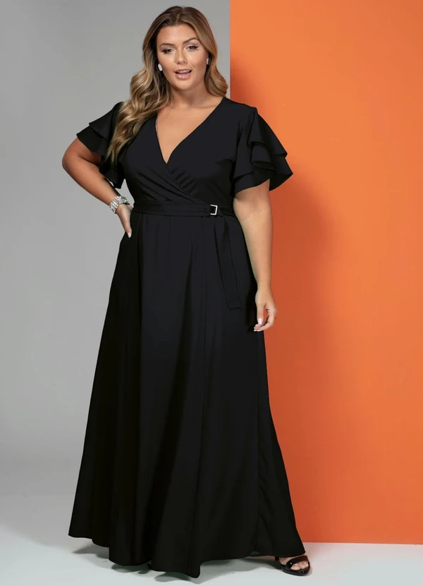 Quintess - Vestido Longo Preto com Cinto 9