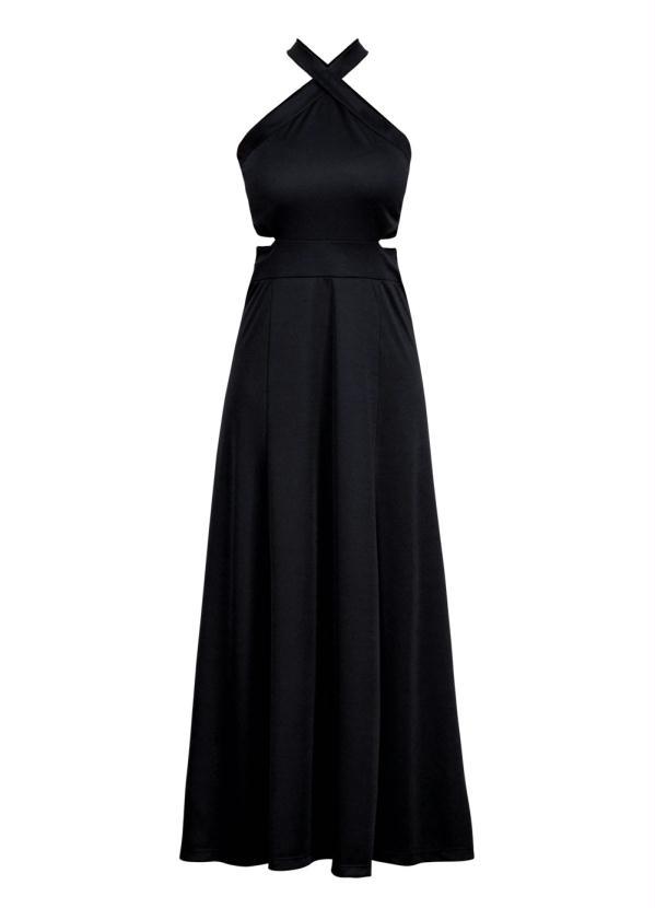 Moda Pop - Vestido Longo Preto com Decote Transpassado 5