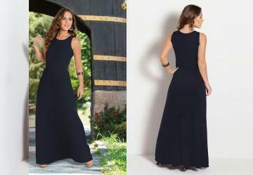 Vestido Longo Preto com Elstico na Cintura