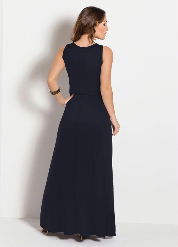 Moda Pop - Vestido Longo Preto com Elástico na Cintura 2