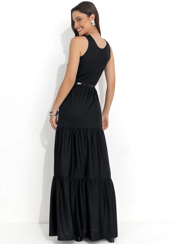 Moda Pop - Vestido Longo Preto com Recortes na Saia 2