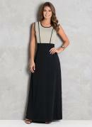 Vestido Longo Preto e Bege Moda Evanglica