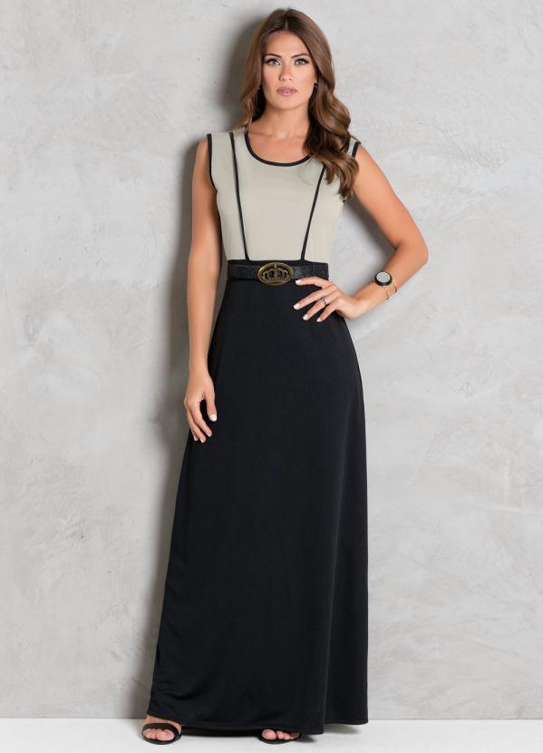 Rosalie - Vestido Longo Preto e Bege Moda Evangélica 2