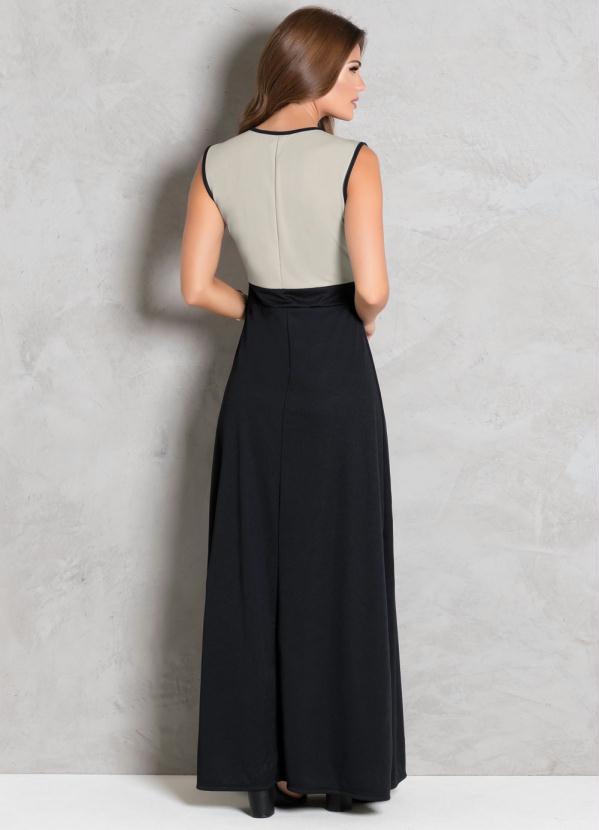 Rosalie - Vestido Longo Preto e Bege Moda Evangélica 3