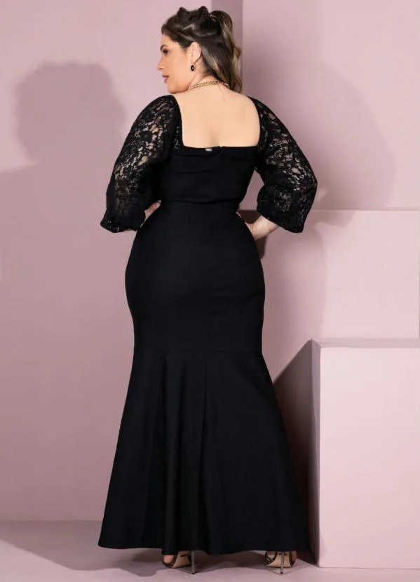 Quintess - Vestido Longo Preto Mangas em Renda 6