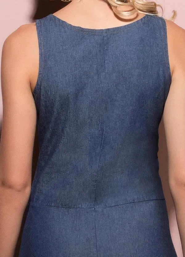 Quintess - Vestido Longo Quintess Jeans Escuro com Botões 4