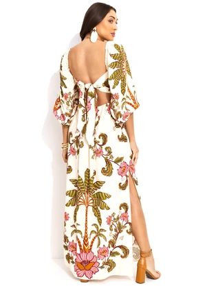 Farm - Vestido Longo Ravenala Off White - FARM