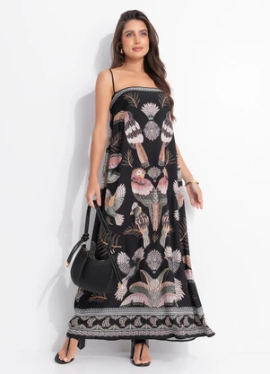 Farm - Vestido Longo Recanto dos Pássaros Preto - FARM