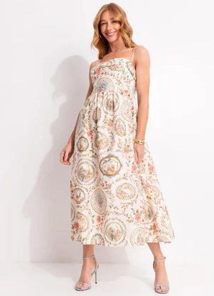 Farm - Vestido Longo Relicário Bege - FARM