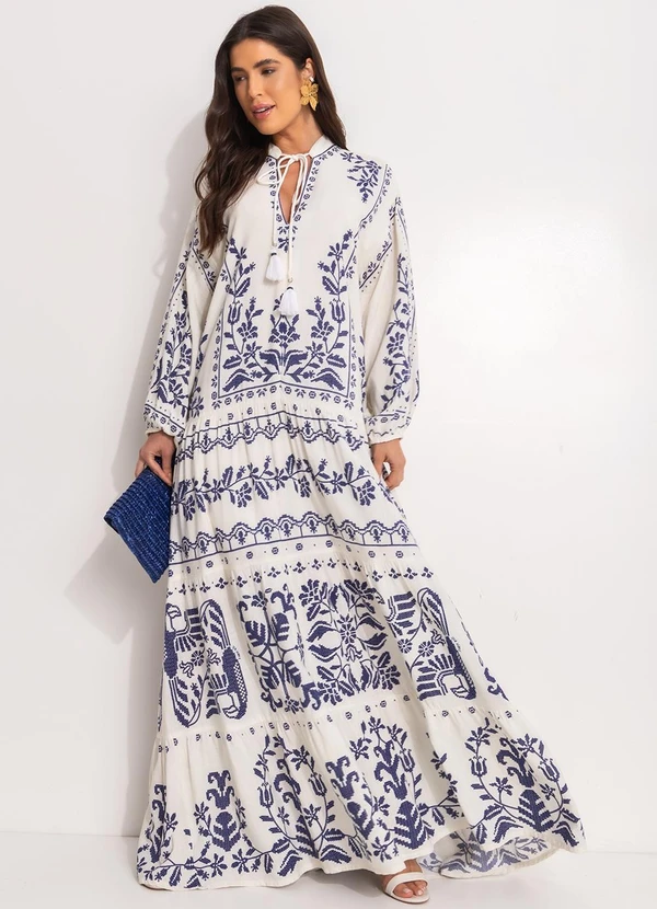 Farm - Vestido Longo Relicário Tropical Azul