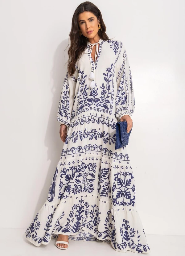 Farm - Vestido Longo Relicário Tropical Azul 3