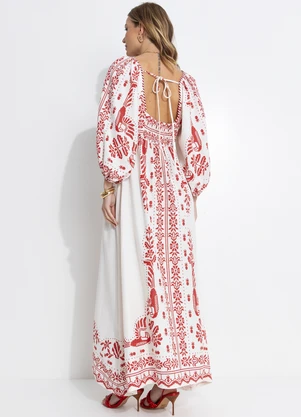 Farm - Vestido Longo Relicário Tropical Off White - FARM