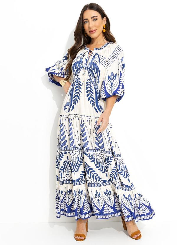 Farm - Vestido Longo Rendeira Azul