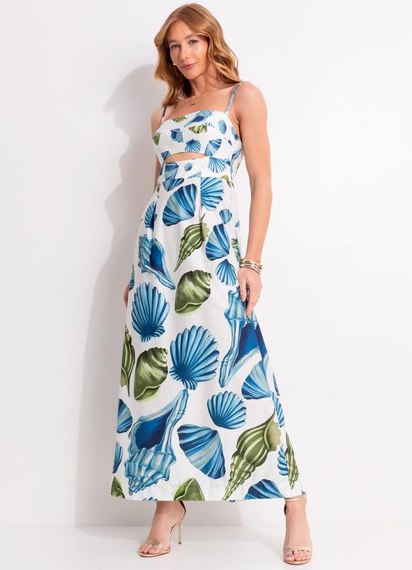 Farm - Vestido Longo Reto Concha Litoral Off White