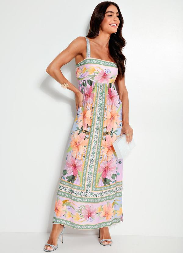 Farm - Vestido Longo Reto em Viscose Roxo