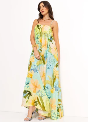 Farm - Vestido Longo Reto em Viscose Verde - FARM