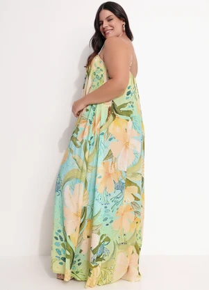 Farm - Vestido Longo Reto em Viscose Verde - FARM
